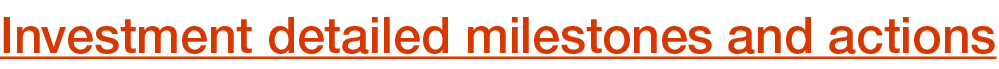 Investment detailed milestones and actions
