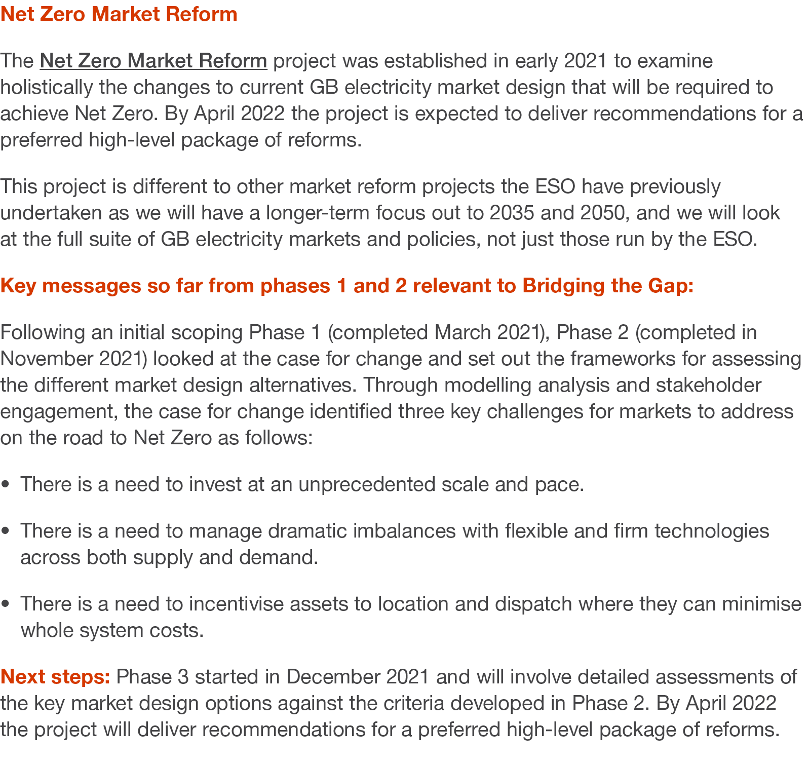 Net Zero Market Reform The Net Zero Market Reform project was established in early 2021 to examine holistically the c   
