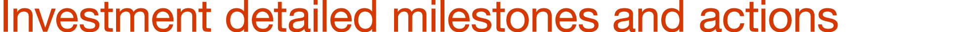  Investment detailed milestones and actions