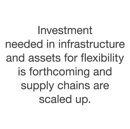 Investment needed in infrastructure and assets for flexibility is forthcoming and supply chains are scaled up 