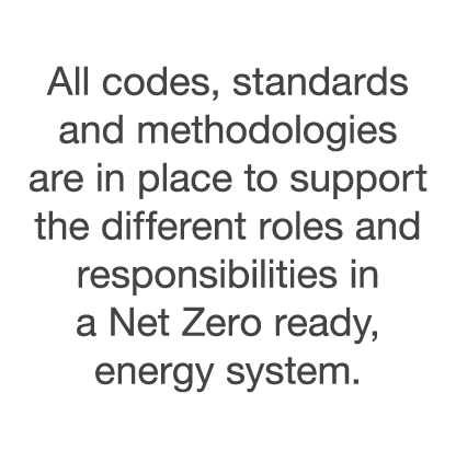 All codes, standards and methodologies are in place to support the different roles and responsibilities in a Net Zero   