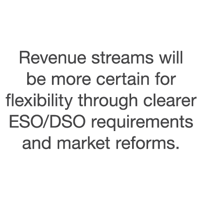Revenue streams will be more certain for flexibility through clearer ESO DSO requirements and market reforms  