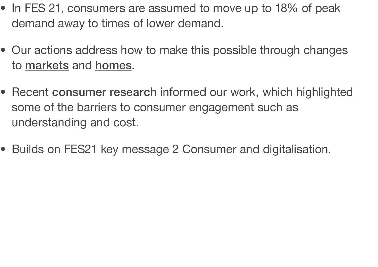 In FES 21, consumers are assumed to move up to 18% of peak demand away to times of lower demand  Our actions address    