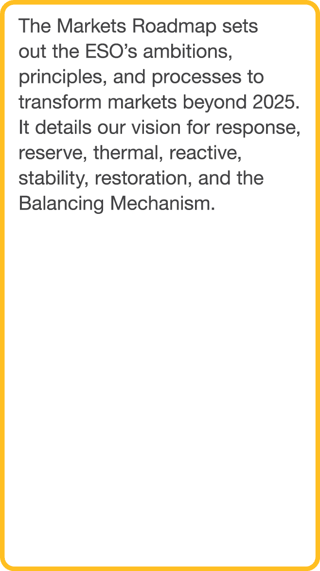 The Markets Roadmap sets out the ESO s ambitions, principles, and processes to transform markets beyond 2025  It deta   