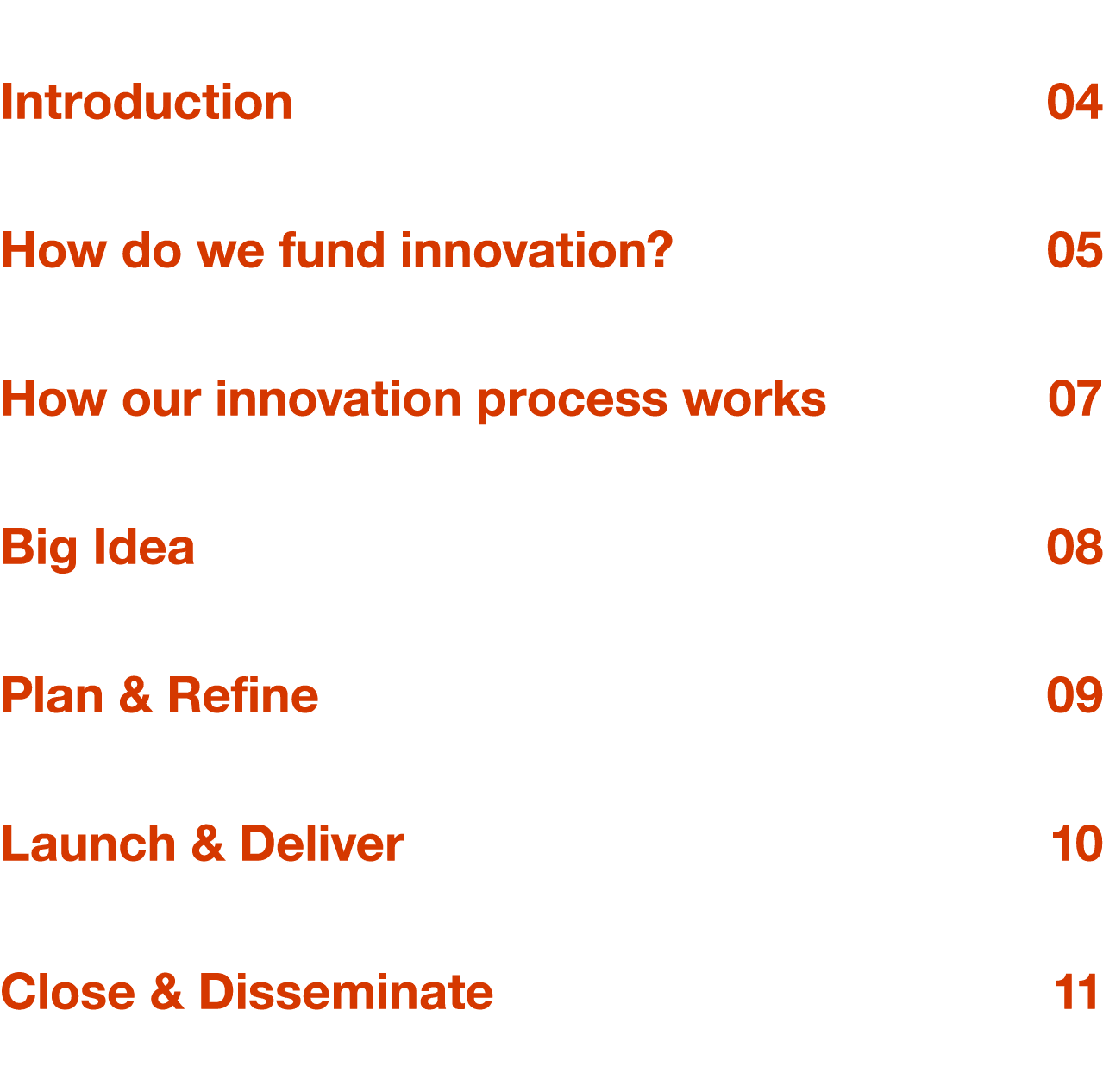 Introduction 04 How do we fund innovation  05 How our innovation process works  07 Big Idea  08 Plan & Refine 09 Laun   