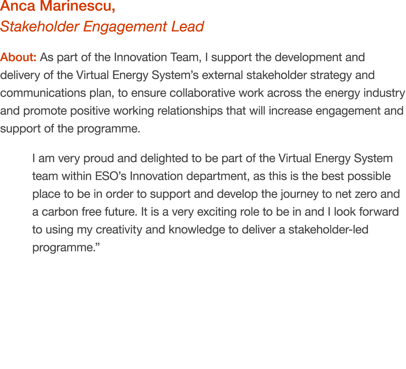 Anca Marinescu, Stakeholder Engagement Lead About: As part of the Innovation Team, I support the development and deli...