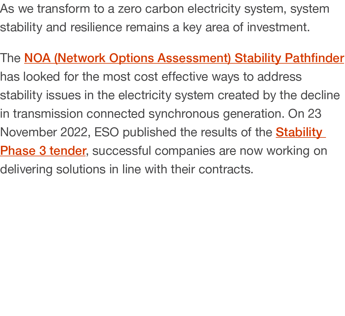 As we transform to a zero carbon electricity system, system stability and resilience remains a key area of investment...