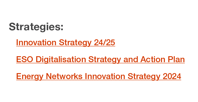 Strategies: Innovation Strategy 24/25 ESO Digitalisation Strategy and Action Plan Energy Networks Innovation Strategy...