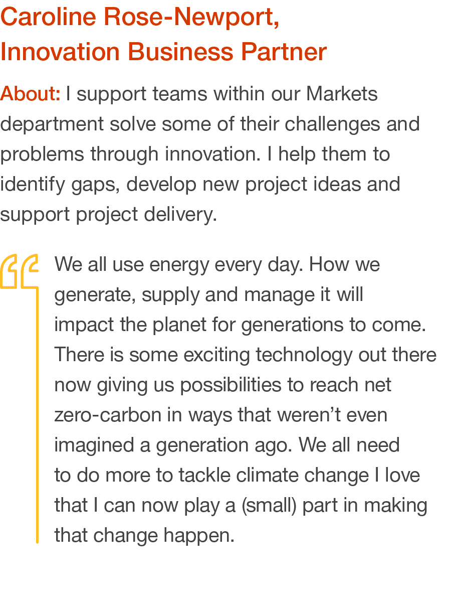 Caroline Rose-Newport, Innovation Business Partner About: I support teams within our Markets department solve some of   