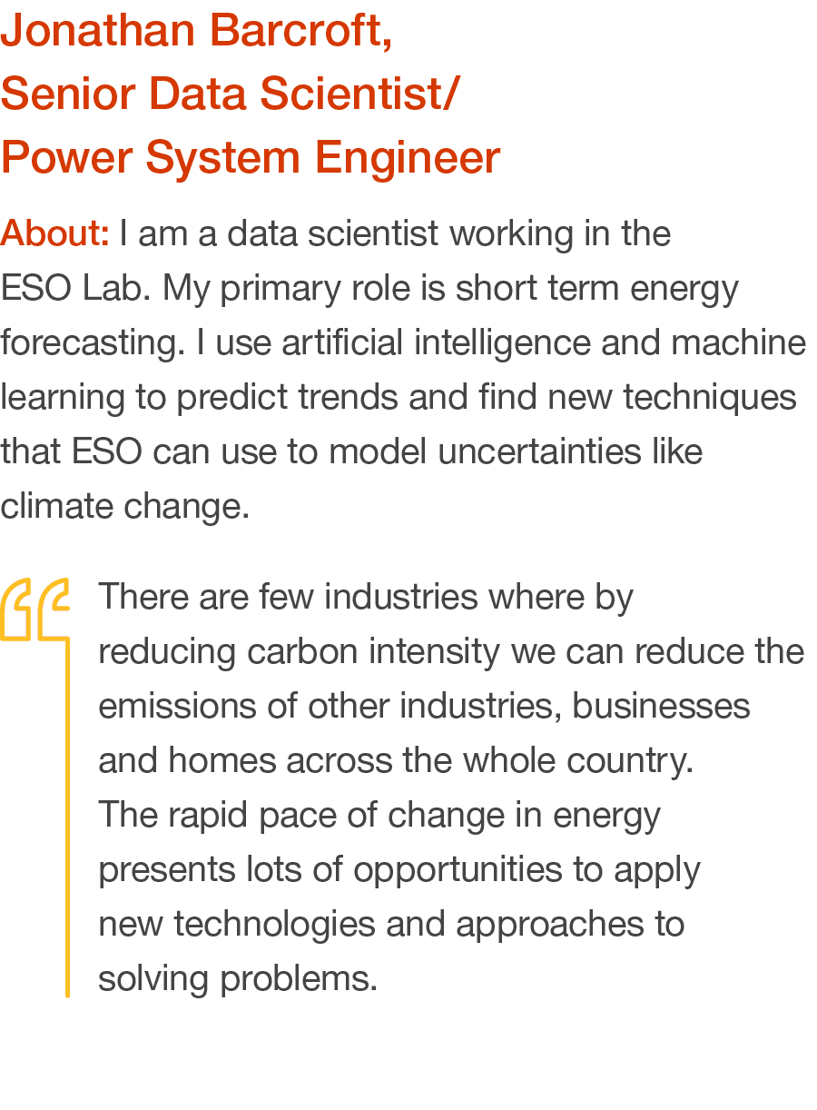 Jonathan Barcroft, Senior Data Scientist  Power System Engineer About: I am a data scientist working in the ESO Lab     