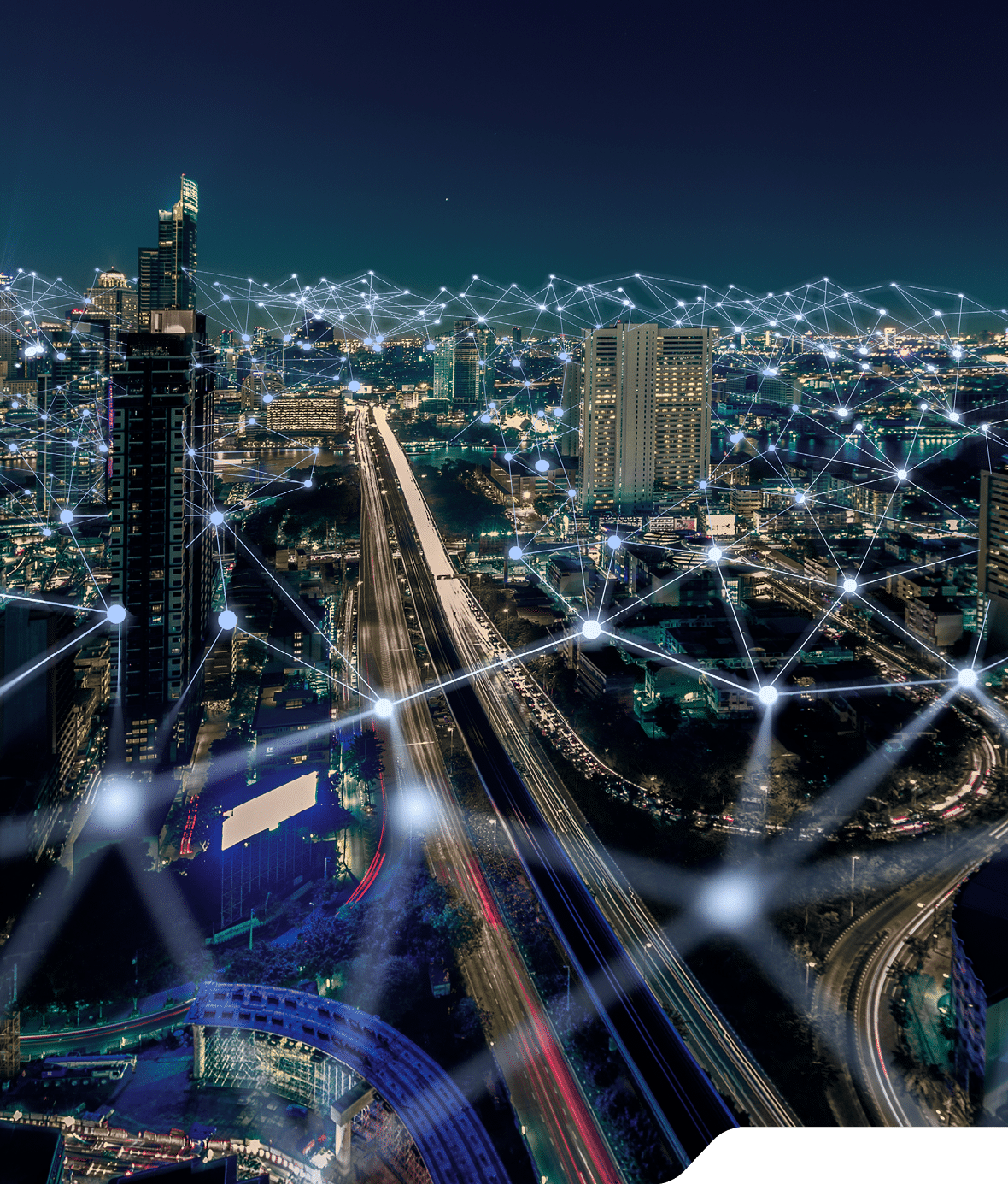 Smart city and dot point connect Modern Telecom System ,Boundless connection technology concept Blue tone